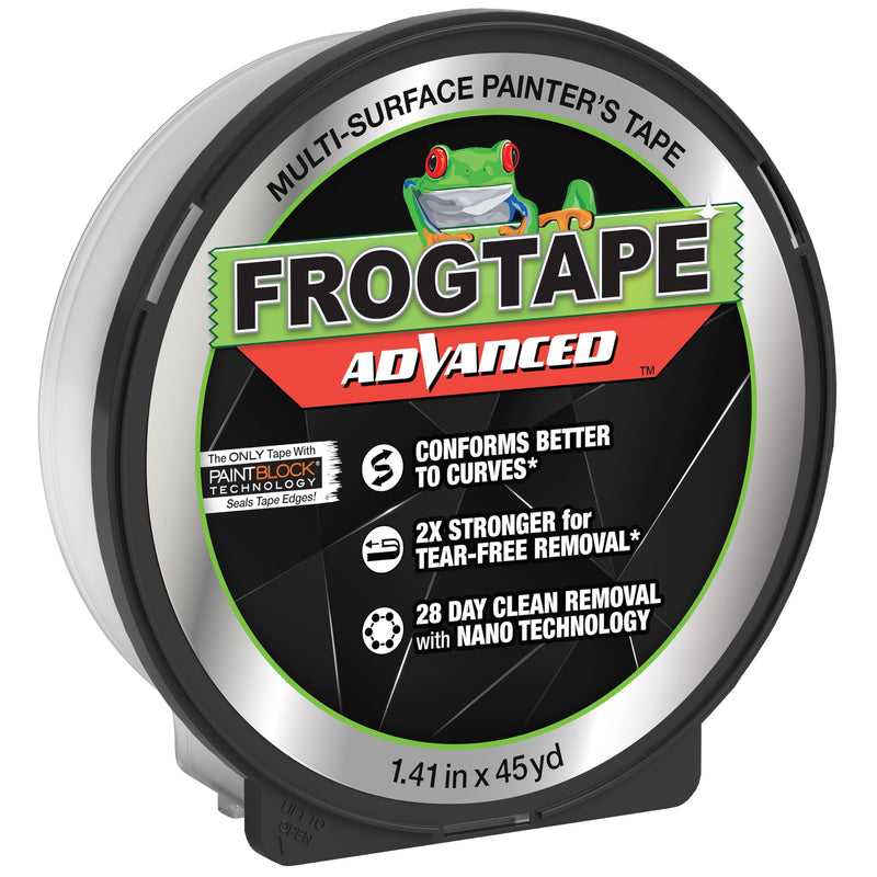 FrogTape Advanced Painter's Tape, 1.5 in Wide (1.41 in x 45 yd) Multi-Surface Painters Tape with PAINTBLOCK, Conforms Around Curves & Contours, Tear-Free Removability, Green, 1 Roll (105891) 1.5” x 45 yd (Pack of 1)