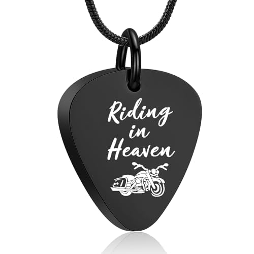 zeqingjw Urn Necklace for Ashes Motorcycle Cremation Urn Pendant Riding in Heaven Memorial Ash Keepsake Cremation Jewelry for Men Women Black