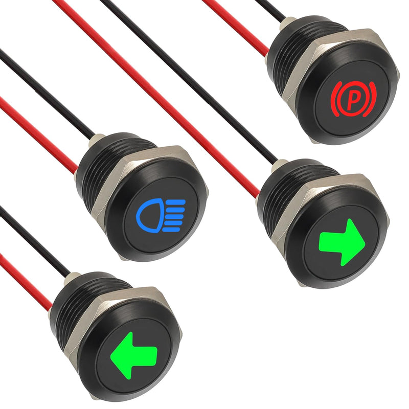 [Australia - AusPower] - 4 Pack 12mm Waterproof LED Indicator Light Small, 1/2" Panel Cutout 12V-24V Metal LED Indicator with 150MM Wire Suitable for Motorcycles Cars Trucks Tractors RV 4 PCS 