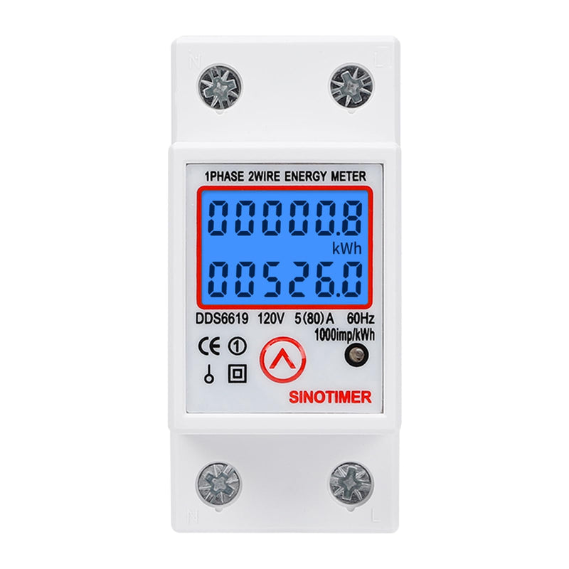 [Australia - AusPower] - DDS6619 Din Rail Single Phase Energy kWh Electric Meter 120VAC 5(80) A 60Hz Power Consumption Meter Watt Meter, LCD Backlight Digital Display with Reset Function 