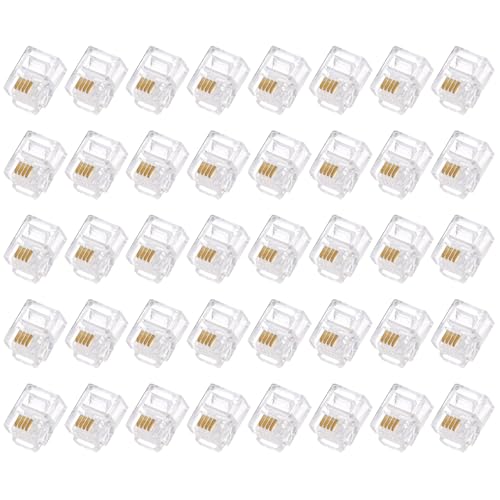 QUARKZMAN Telephone Modular Plug Male RJ11 Plug Copper Core 6P4C Flat Cable Female Adapter Clear Pack of 20