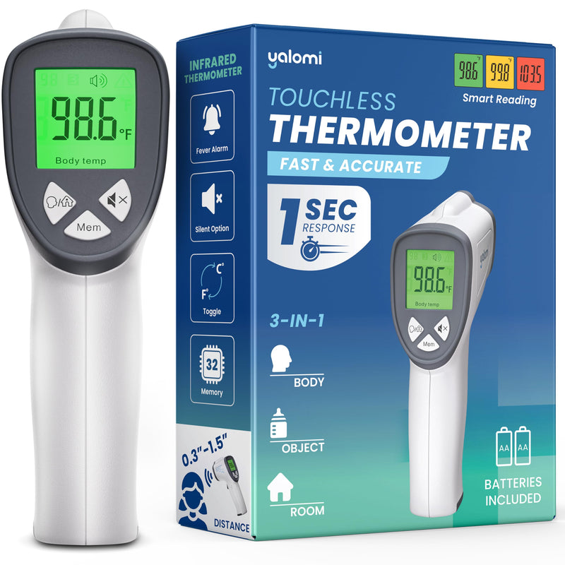 [Australia - AusPower] - Infrared Thermometer – No-Touch | 3-in-1 for Kids & Adults | 1s Instant Read | IR Temperature Gun | Smart Color Response | Silent & Night Glow | Batteries Included 