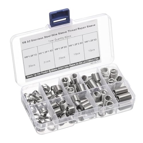 uxcell 80pcs Wire Thread Insert Kit M8 x 1.25 (1D-3D) 304 Stainless Steel