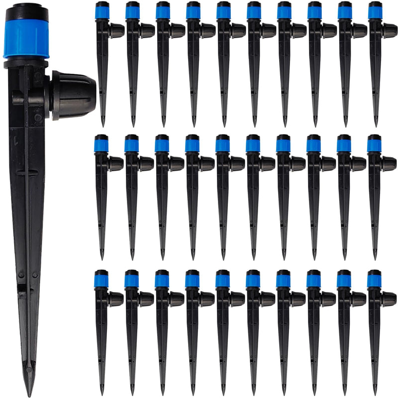 [Australia - AusPower] - GXXMEI 30PCS Drip Irrigation Emitters with Stake, 360°Adjustable Fan Sprayer Water Flow Lock Barbed Dripper for 1/4" Drip Irrigation Tubing Garden Irrigation Sprayer for DIY Garden Irrigation System 