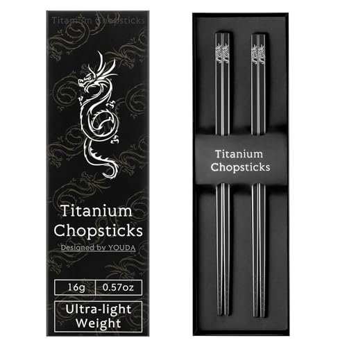 Youda 99.8% Pure TITANIUM Chopsticks Ultralight and Reusable Chopsticks for Camping, Home, Travel (2 Pairs) 2 Pairs