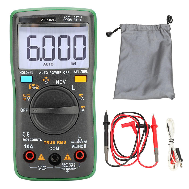 [Australia - AusPower] - ZT102L Digital Multimeter with NCV Function Compact Portable Inductance Capacitance Tester Inductor Meter Backlit Screen Display 