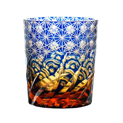 JINZHI Old Fashioned Glasses 8OZ Blue Crystal Drinking Glassware for Whiskey Cocktail Scotch with Gift Box
