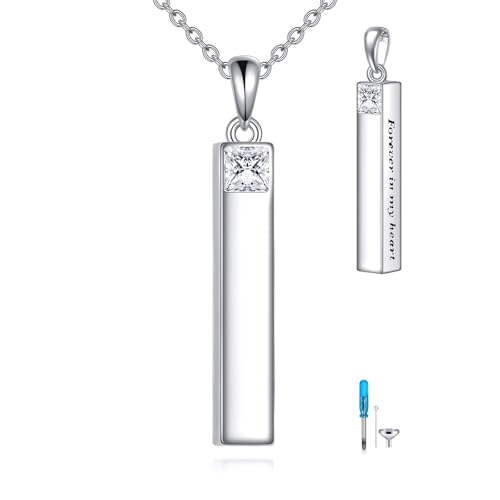 Bar Urn Necklaces for Ashes Sterling Silver Bar Cremation Jewelry for Ashes Memory Jewelry for Women Men April