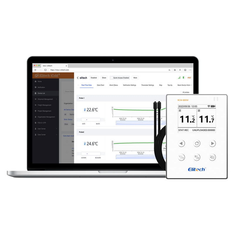 [Australia - AusPower] - Elitech WiFi 5G/2.4G Digital Temperature Data Logger Remote Real-Time Temperature Monitor Cloud Data Storage SMS/Email/APP/Web Alarm, with Dual External Temp Probe, 16.4ft, RCW-800W-TDE-V2(-40~176℉) Support 5G&2.4G WIFI 1 