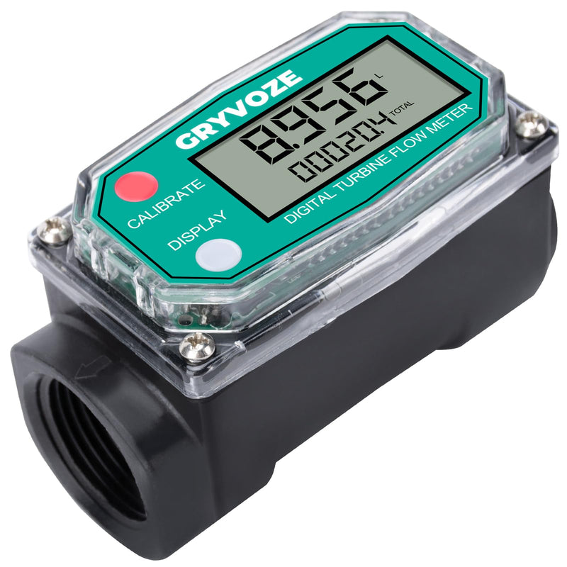 [Australia - AusPower] - 1 Inch PP Digital Turbine Flow Meter, 2.6-26 GPM Inline NPT Thread Flowmeter for Urea, Chemicals, Acid and Alkaline Liquids, Water, Diesel, Gasoline, Kerosene, and Other Liquids 