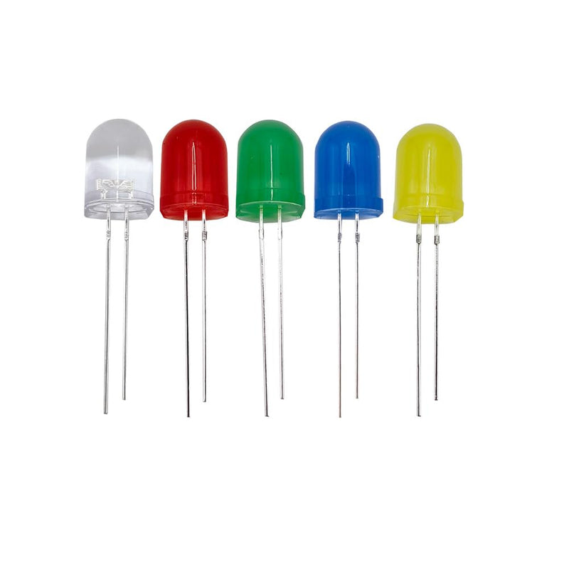 50 Pieces 10 mm Light Emitting Diodes Set Pack of 5 Colours 10 Pieces per Colour LED Light Diode Red Blue Green Yellow White LED Light Diffuse Diodes 2 Pin Round Head LED Diodes Assortment Kit 5 Colours X 10 Pieces=50 Pieces