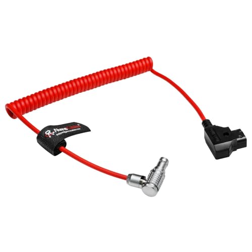 Alvin's Cables Right Angle 2 Pin Male to D-Tap Power Coiled Cable for Teradek SmallHD Z-CAM Blackmagic Pyxis, Ultra Soft Coiled Cable Ultra soft Red