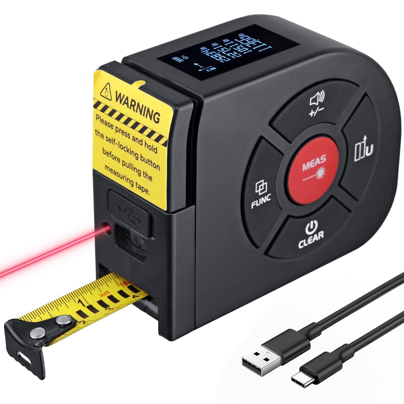 BINTA 2-in-1 Laser Tape Measure, 164Ft/50M Laser Measurement Tool & 16.5Ft/5M Digital Tape Measure, USB-C Rechargeable Distance Meter with LCD Display, Ft/Ft+in/in/M Units for Area/Volume/Pythagorean