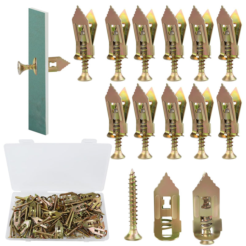 [Australia - AusPower] - 100Pack Self Drilling Drywall Anchors with Screws, Suitable for Tv, Cabinets, Shelves, Shelf Straps, Bicycles, Curtains, No Need to Drill Holes in The Wall(50 Metal Drywall Anchors and 50 Zinc Screw) 100Pack 1.1inch 