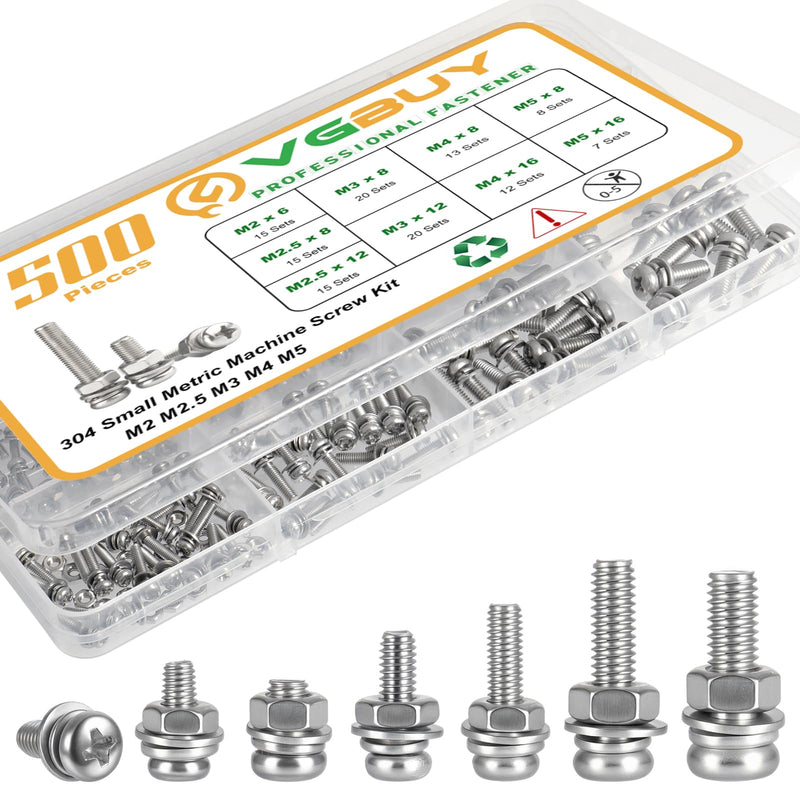 [Australia - AusPower] - 500Pcs Stainless Steel Nut and Bolt Assortment Kit, M2 M2.5 M3 M4 M5 Small Metric Machine Screws, Multipurpose Hardware Set for DIY Projects, Repairs, Electronics 500PCS M2/2.5/3/4/5 