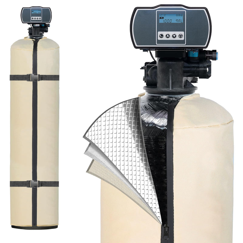 [Australia - AusPower] - Water Softener Cover Outdoor, 3 Layers Insulation Water Softener Tank Jacket, Heavy Duty Outdoor Insulated Water Softener Tank Cover, Water Softener Covers for Outside Units, 9''D x 48''H- Beige 9''D x48''H 