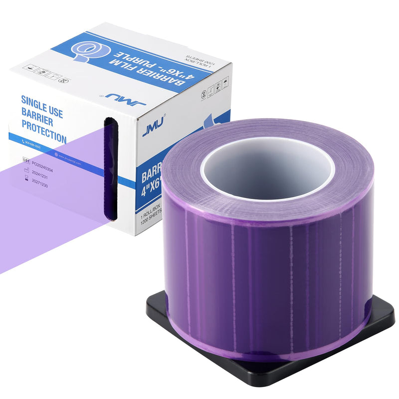 JMU Purple Barrier Film, Barrier Film Tattoo 4" x 6" Barrier Tape, Dental Barrier Film Roll (1 Rolls, 1200 Sheets) 1 Puprle