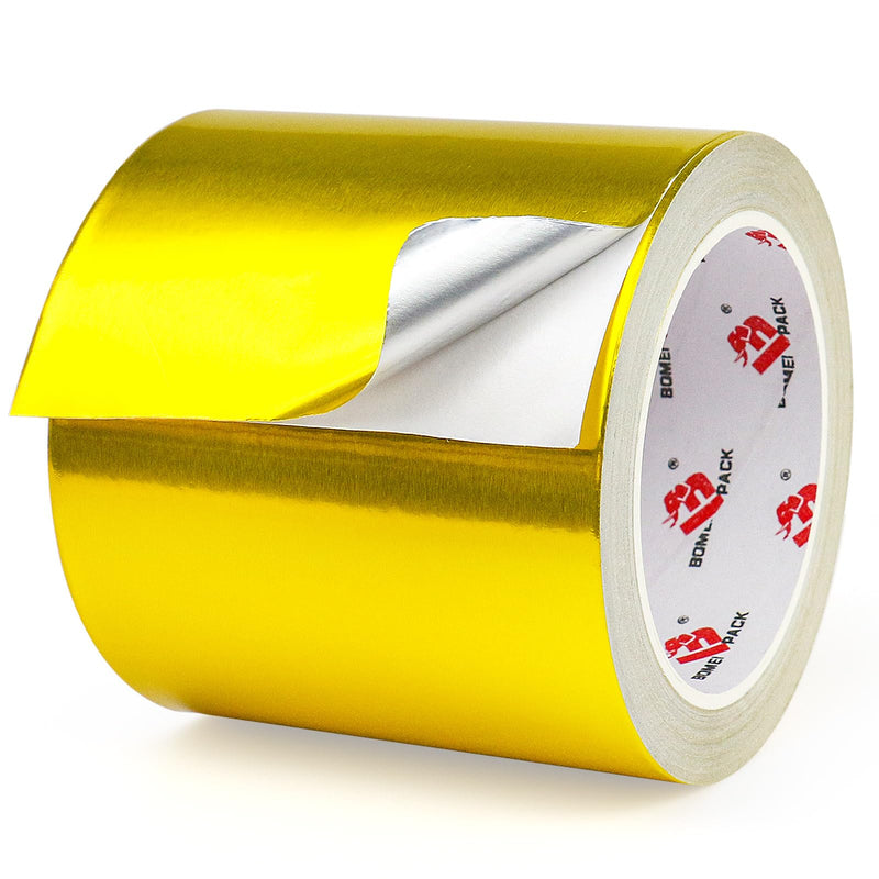 BOMEI PACK Aluminum Gold Foil Tape Heavy Duty,HVAC Sealing & Patching Hot Cold Air Duct Tape Aluminum Foil Tape for Pipe, Metal Repair,HVAC,Insulation (4 Inch) 4 Inch