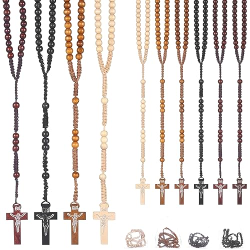 Wooden Rosary Beads Bulk,Wood Rosarios Catolicos with Jesus Holy Cross,First Communion Rosary Bulk Wooden Rosaries in Bulk With Organza Bags Rosary Catholic Baptism Church Present for Men Women 24 pcs