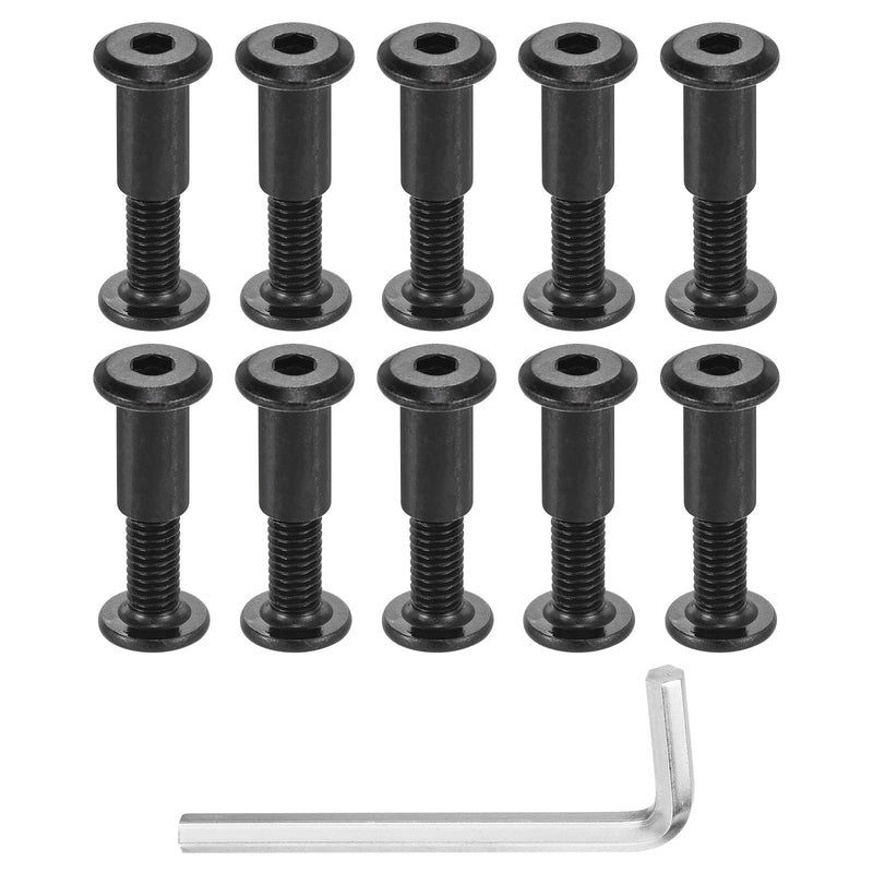 [Australia - AusPower] - uxcell 15 Sets Screw Post, Male M6x25mm Carbon Steel Screw Rivets, Female M6x15mm Hex Drive Binding Screws Belt Buckle Binding Bolts Leather Fastener with 1Pcs Wrench, Black 