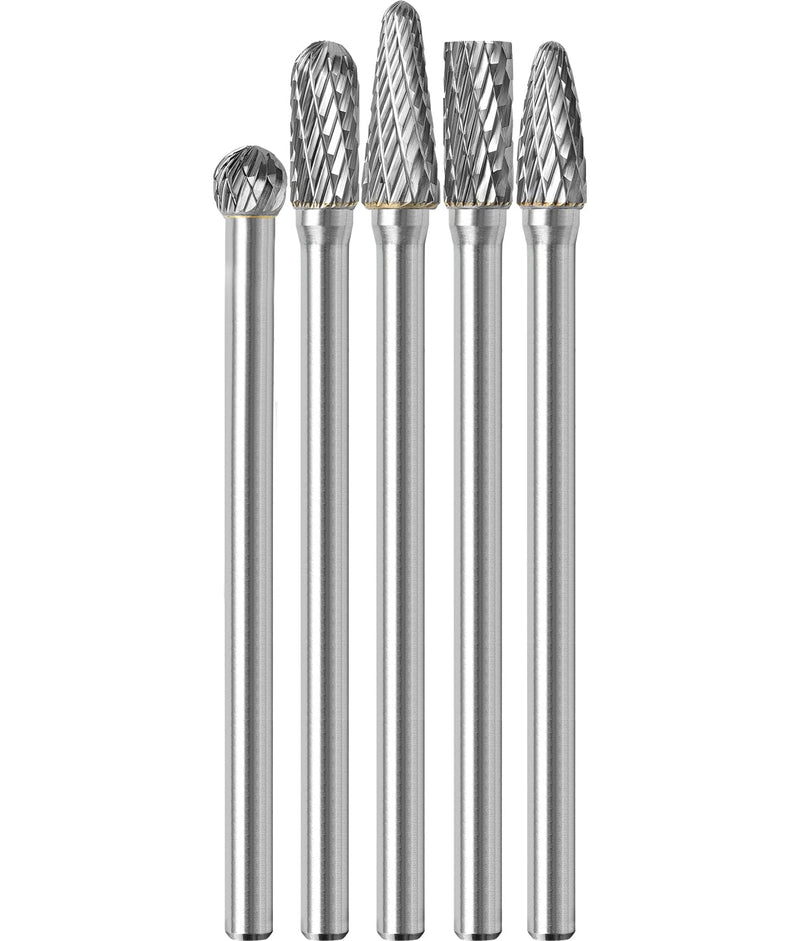 [Australia - AusPower] - 5Pcs Long Carbide Burr Set 1/4" Shank Total L 4.3" Die Grinder Bits Rotary Rasp Attachment Cut Port Grind Metal Cast Iron Steel Aluminum Cylinder Head Engine Intake Exhaust Manifold Tight Area 