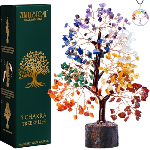 7 Chakra Tree of Life Crystal Tree for Home, Office, and Desk Decor | Handmade Bonsai Tree for Positive Energy, Healing & Money | Good Luck Spiritual Gift for Thanksgiving & Christmas for Men, Women