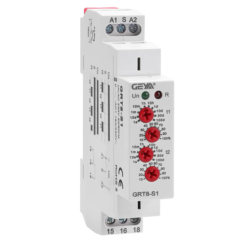Asymmetric Cycle Timer Relay 1SPDT AC 230V 16A Long or Short Period Repeat Cycle Tntermittent Timer Electronic Relay in Din Rail (GRT8-S1 AC 230V) GRT8-S1 AC 230V
