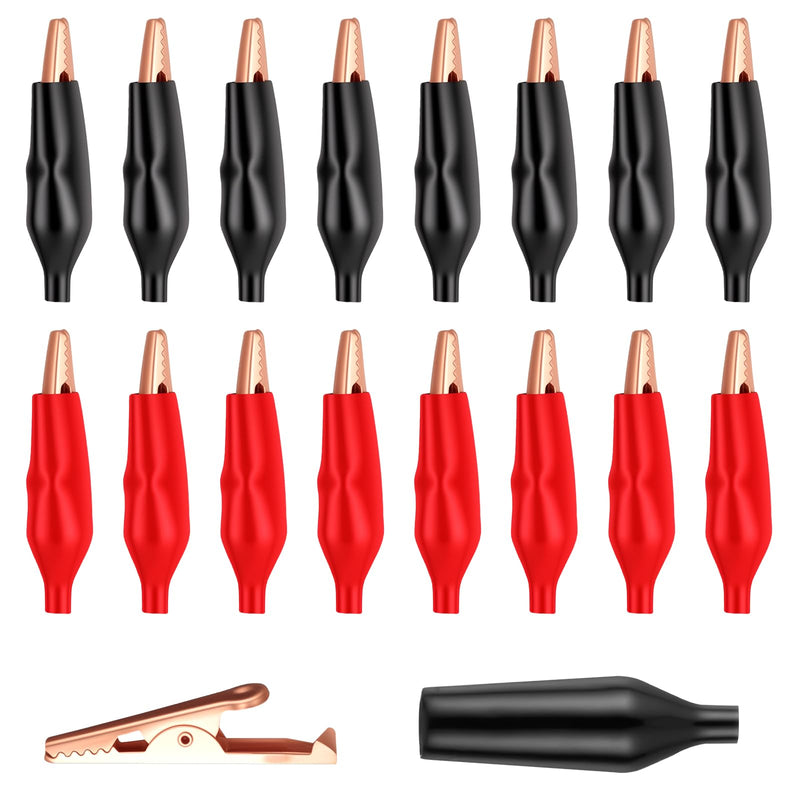 [Australia - AusPower] - 16 PCS Copper Alligator Electric Clips Black & Red Alligator Clips Electrical Soft Insulated Cover Alligators Clip Small Alligators Soft Electric Test Clip for Solder 