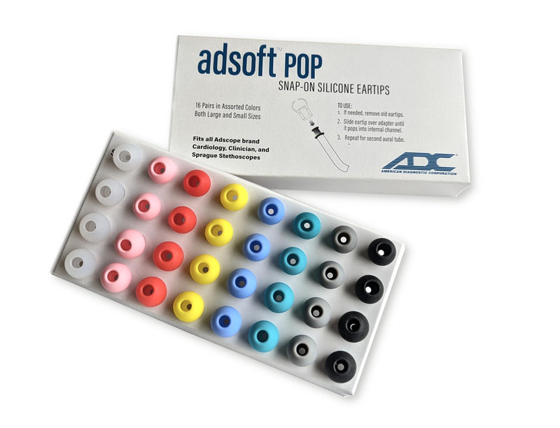 [Australia - AusPower] - Adsoft POP Snap-On Silicone Eartips for ADC Adscope Stethoscopes, 16 Pairs, Large and Small, in 8 Colors: White, Pink, Red, Yellow, Periwinkle, Turquoise, Gray, Black 