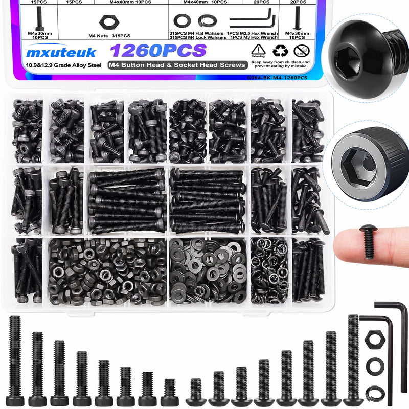 [Australia - AusPower] - mxuteuk 540PCS M2 M3 Metric Screws Assortment Set Suitable for 3D Printer DIY,Hex Socket Head Cap Screws Bolts Nuts Kit+mxuteuk 1260PCS M4 Screws kit,M4x6mm-40mm Metric Screws Bolts Washers Nuts Kit 