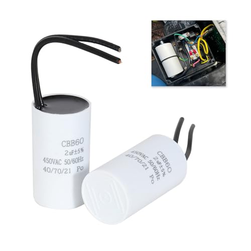 2 x 2µF 450 V CBB60 Capacitor, Starting Capacitor, Motor Capacitor, Work Capacitor for Household Appliances, Durable, Environmentally Friendly, with Cables, Suitable for Circulation Pump, Wall Boiler Boiler