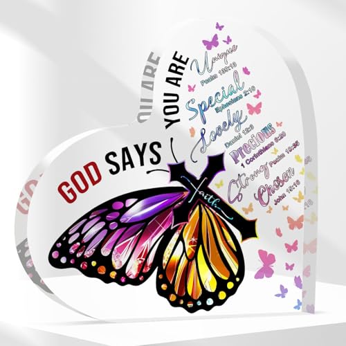 Christian Gifts for Women 3.9 Inch Christian Plaques Butterfly Inspirational Gifts for Women Bible Verse Plaque Christian Home Decor Gifts God Says