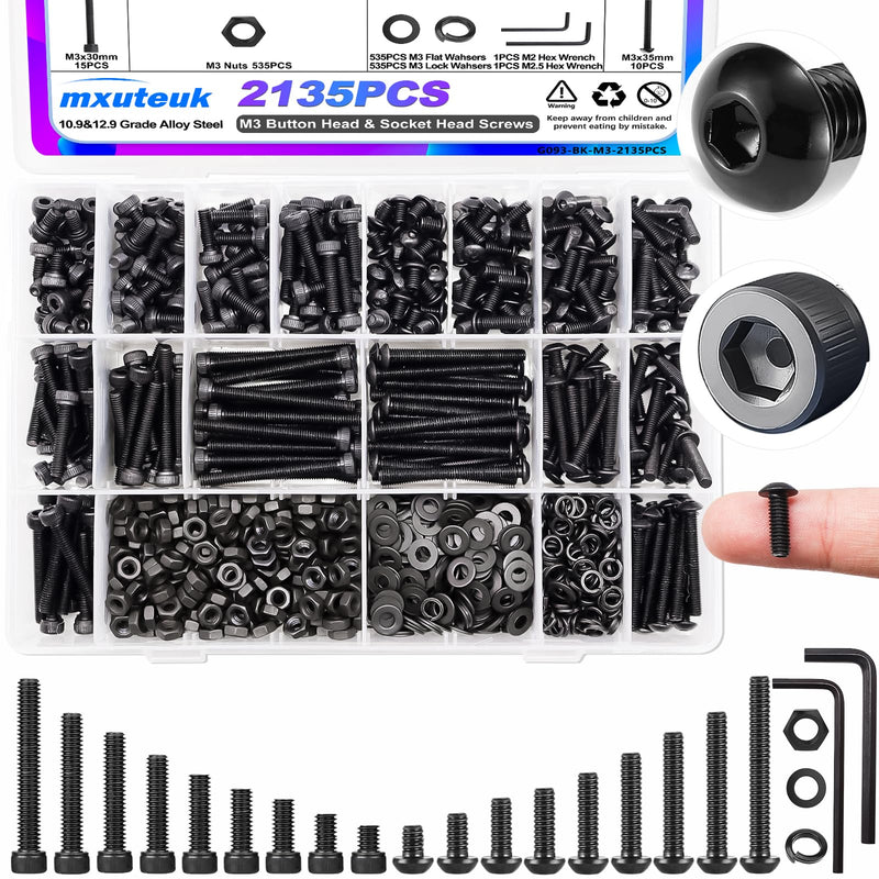 [Australia - AusPower] - mxuteuk 540PCS M2 M3 Metric Screws Assortment Set Suitable for 3D Printer DIY,Hex Socket Head Cap Screws Bolts Nuts Kit+2135PCS M3 Screws kit,M3x4mm-35mm Metric Screws Bolts Washers Nuts Kit 
