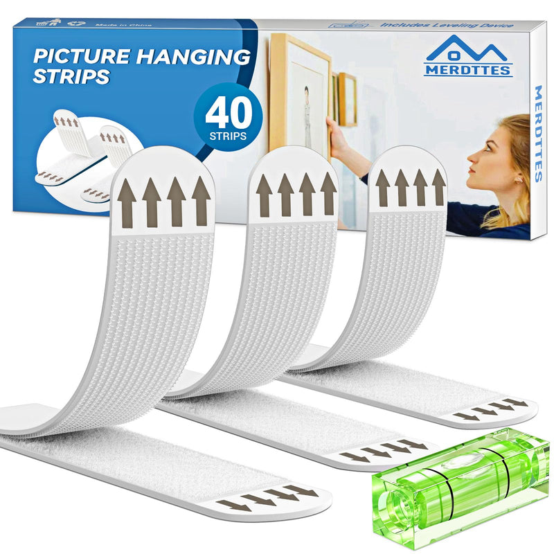 [Australia - AusPower] - Heavy Duty Large Picture Hanging Strips, 20-Pairs (40 Packs) Adhesive Picture Hangers, No Damage Wall Hanger Without Nail, Poster Hanger Strips, Picture Hanging Hooks for Wall Decoration 40 Packs 