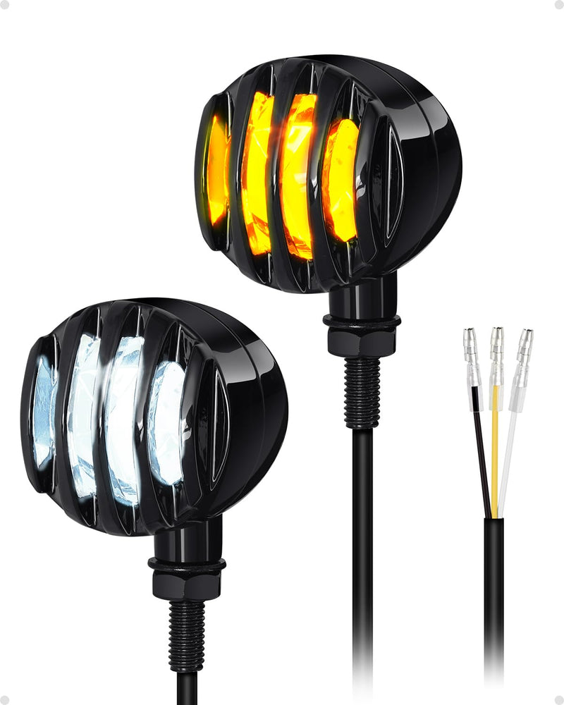 Benlari Motorcycle 48 LED Turn Signals Bullet Lights Motorcycle Front Blinkers Indicator Fit for Honda Yamaha R3 Suzuki Kawasaki Harley Sportster (Black(Amber+White)) Black(Amber+White)