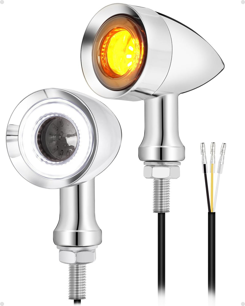 [Australia - AusPower] - Benlari Motorcycle Bullet 48 LEDs Front Turn Signal Light SMD Blinker Indicator Fit for Honda Yamaha Suzuki Kawasaki Harley Sportster(Chorme/White and Amber Light) Chorme/White and Amber Light 