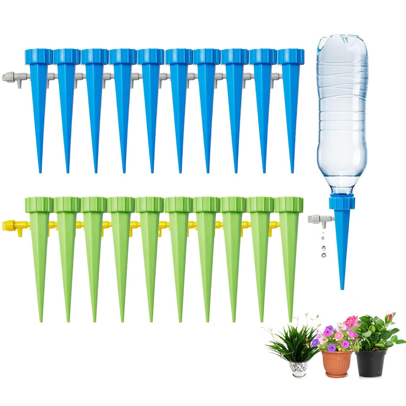 [Australia - AusPower] - 20 Pack Self Watering Spikes for Plant,Indoor & Outdoor Automatic Plants Waterer,Plug-in Device with Adjustable Valve Switch, Self Watering Planter Insert (10 Blue+10 Green) 10 blue+10 green 