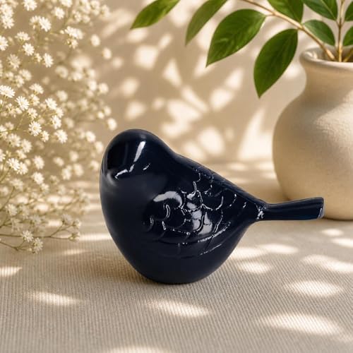 THE Homes Good Blue Handcrafted Aluminium Song Bird Cremation Urn with Multi-Colour Pattern for a Tranquil Memorial (Dimensions 4.75" L x 3" W x 3" H)
