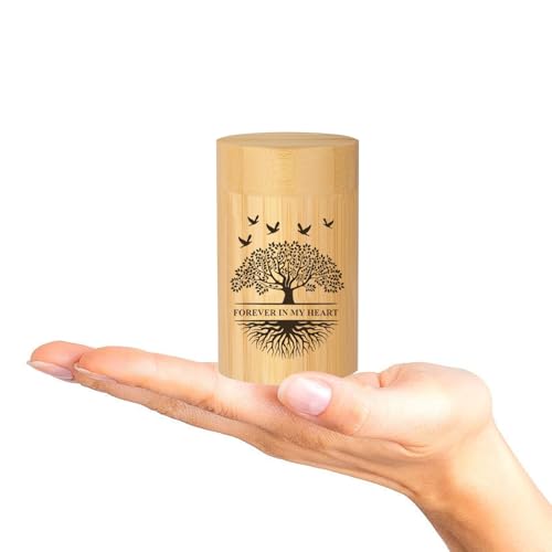 RIPFEVURN Small Urns for Human Ashes Keepsake 3 Inch Tree of Life Mini Cremation Urns for Ashes Adult Female Male Bamboo Scattering Tubes Urns for Ashes Holder for Women Men Tree of Life Pattern 2