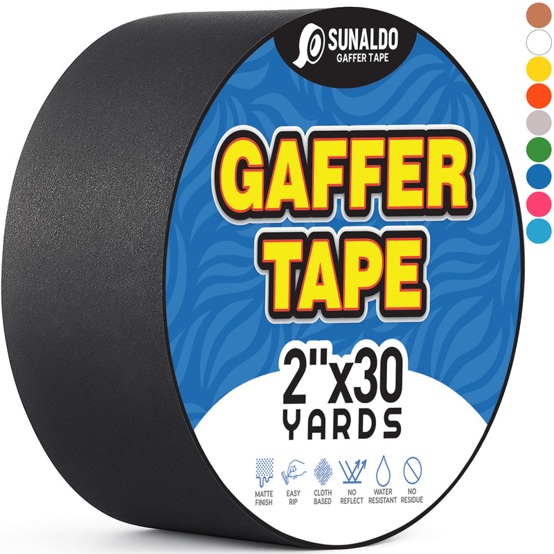 Gaffers Tape Heavy Duty, Easy to Rip, Residue-Free Professional Grade Floor Tape for Electrical Cords, Matte Finish Non Reflective, Weather Resistant (1, Black, 2" x 30 Yards) 1