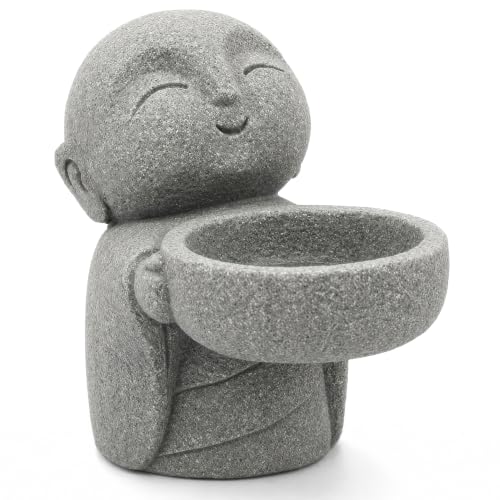 Sandstone Monk Tealight Candle Holder, Zen Desk Decor Gray