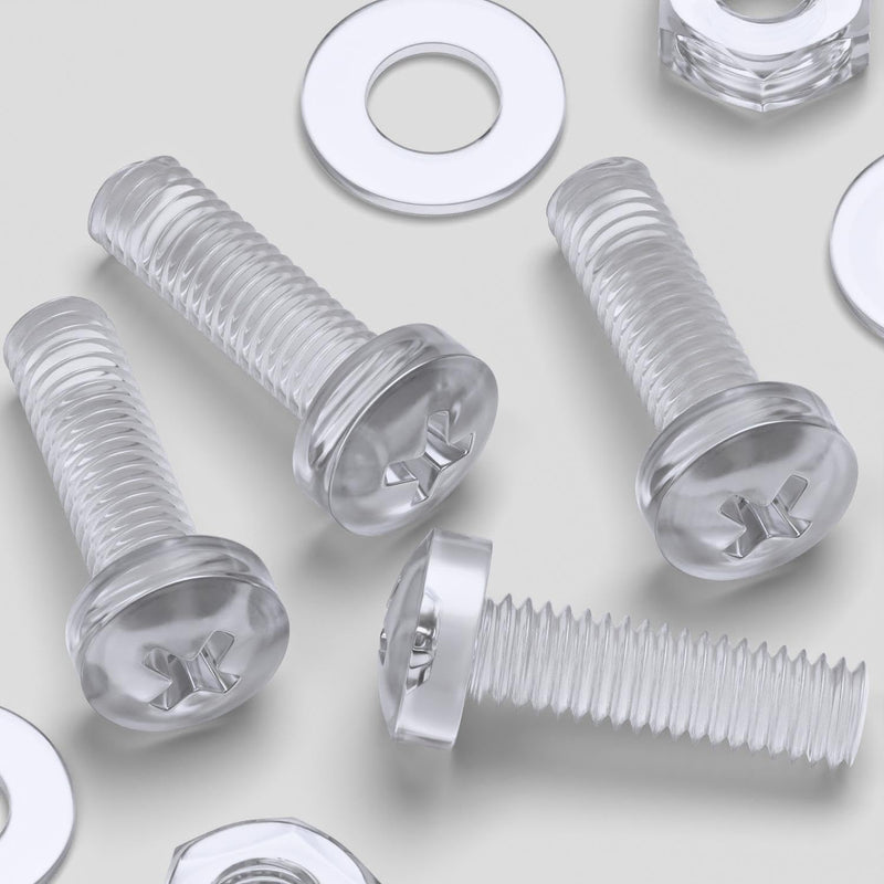 [Australia - AusPower] - 60 x Transparent Clear Plastic Acrylic, Pan Head, M3 x 10mm Nuts & Bolts, Washers -Acrylic Plastic Screws, (1/8 x 25/64 in) 