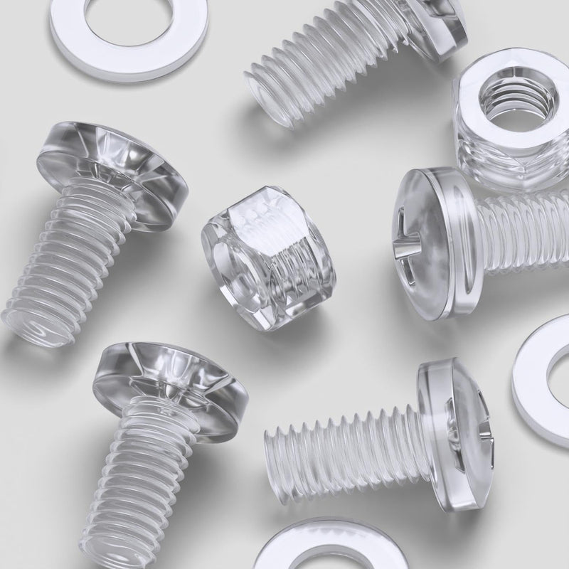 [Australia - AusPower] - 60 x Transparent Clear Plastic Acrylic M5 x 10mm Nuts & Bolts, Washers -Acrylic Plastic Screws, (13/64 x 25/64 in) 