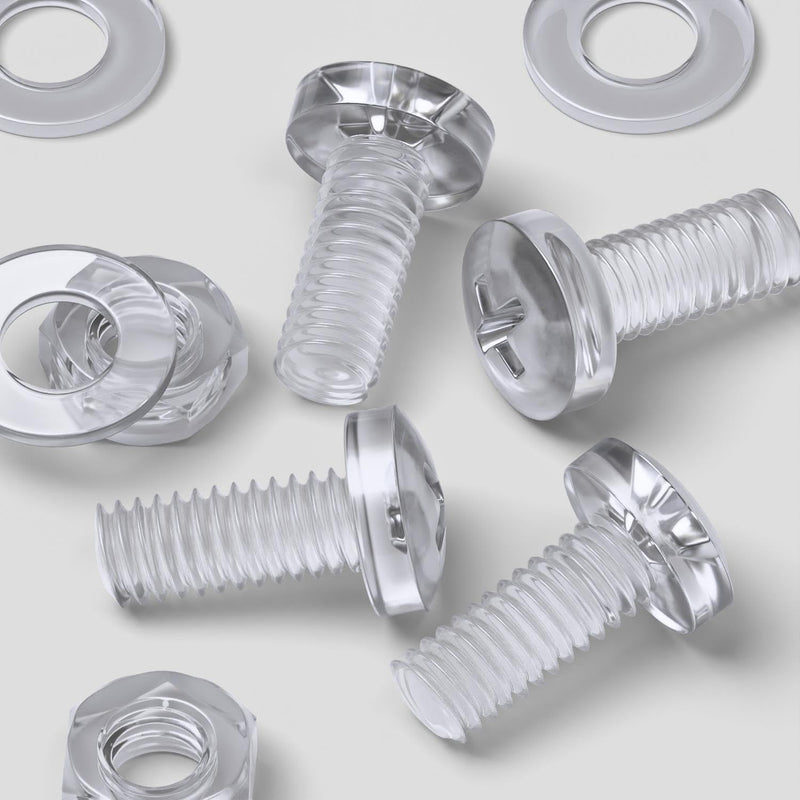 [Australia - AusPower] - 60 x Transparent Clear Plastic Acrylic M4 x 10mm Nuts & Bolts, Washers -Acrylic Plastic Screws, (5/32 x 25/64 in) 