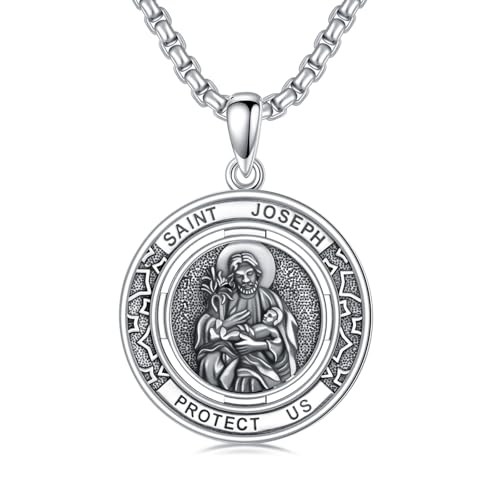 Saint Necklace 925 Sterling Silver Patron Amulet Medal Jewelry for Men Women Saint Joseph Necklace