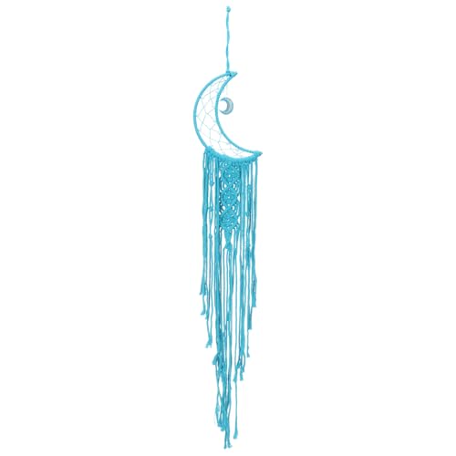 MECCANIXITY Macrame Dream Catchers, Sky Blue Handmade Moon Design Woven Cotton Dream Catcher Wall Hanging for Home Bedroom Decoration Ornament Craft Gift