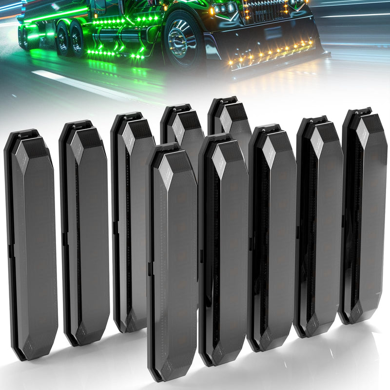 [Australia - AusPower] - PSEQT 4.7'' Dual Color Trailer Marker LED Lights Strip Dual Function Side Clearance Tail Grille Bumper Fender Waterproof Light 12V for Trailer Truck Bus Van ATV UTV, 10Pcs w/Black Lens Amber Green Amber & Green (Black Lens) 