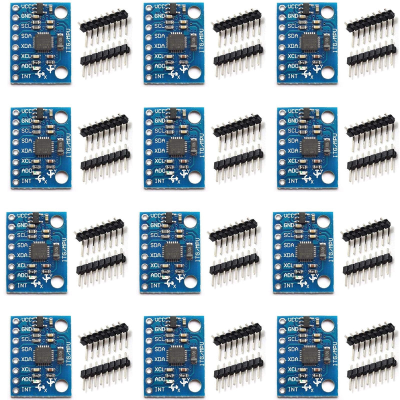 [Australia - AusPower] - 12 Pieces GY-521 MPU-6050 MPU6050 3-Axis Accelerometer Gyroscope Modules,6 DOF 6-Axis Accelerometer Gyroscope Sensor Modules with 16-bit AD Converter for Data Output,IIC/I2C. 