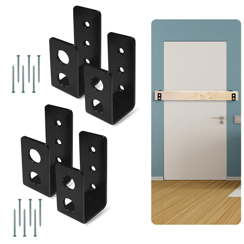 SecurityMan (2-PK) Heavy Duty 2x4 Door Barricade Brackets - 700lbs of Force, Install in Minutes - (4pc) Thick 3.5mm Iron Metal U Bracket | Rust Proof - Gate Bar Holder for Indoor/Outdoor Door Security Black 4 Pack