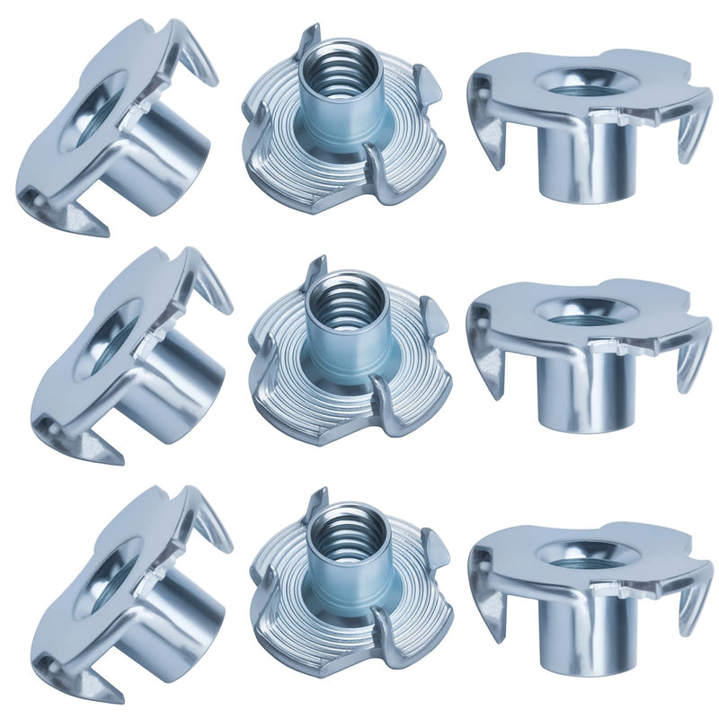 [Australia - AusPower] - 100pcs 1/4"-20 T-Nut, Zinc-Plated Steel Threaded Insert Corrosion Resistant,5/16" Barrel Length,4-Pronged Tee Nut for Wood,Rock Climbing Holds,Home,Cabinetry, Furniture,etc. 